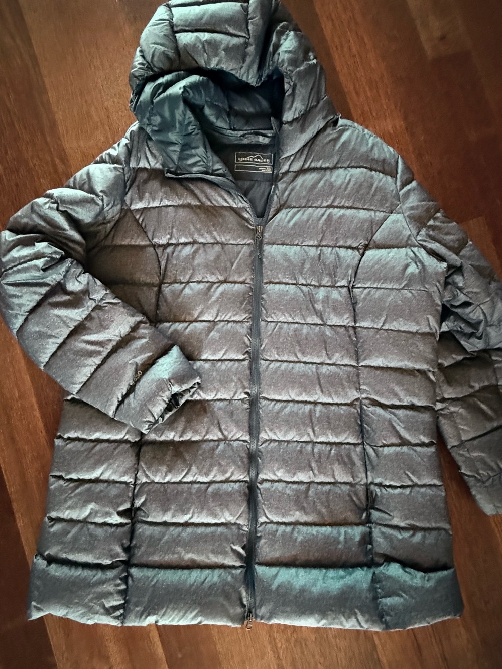 Woman’s Sz XXL Eddie Bauer Down Quilted Hooded Puffer Gray Jacket Sustainable